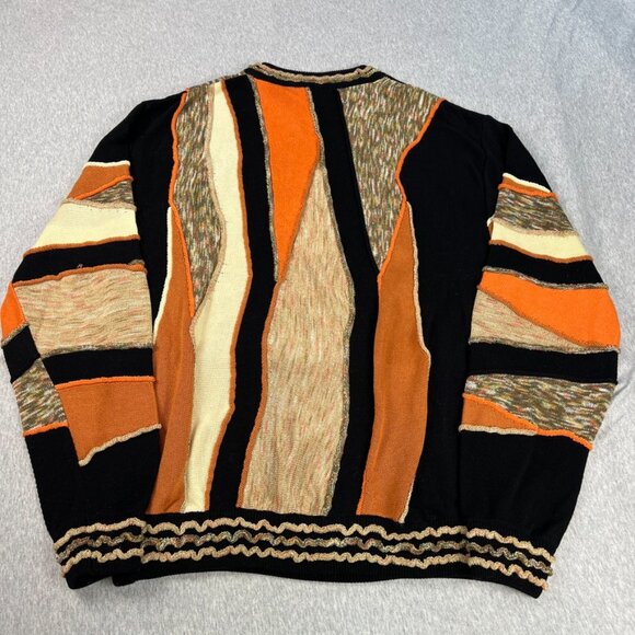 VTG Montechiaro Sweater Mens L Large 3D Knit Orange Textured Abstract Biggie 90s - Picture 3 of 11